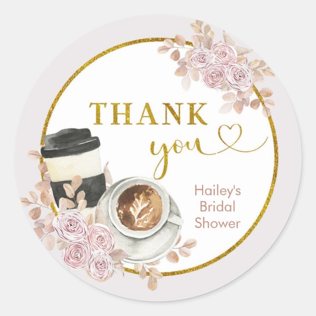 Boho Love is Brewing Bridal Shower Thank You Class Classic Round Sticker (Front)