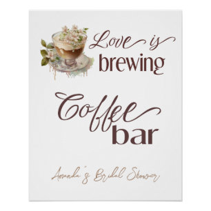 Boho Love is Brewing Floral Bridal Shower Brunch Poster