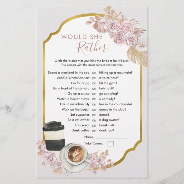 Boho Love is Brewing Would She Rather Games (Front)