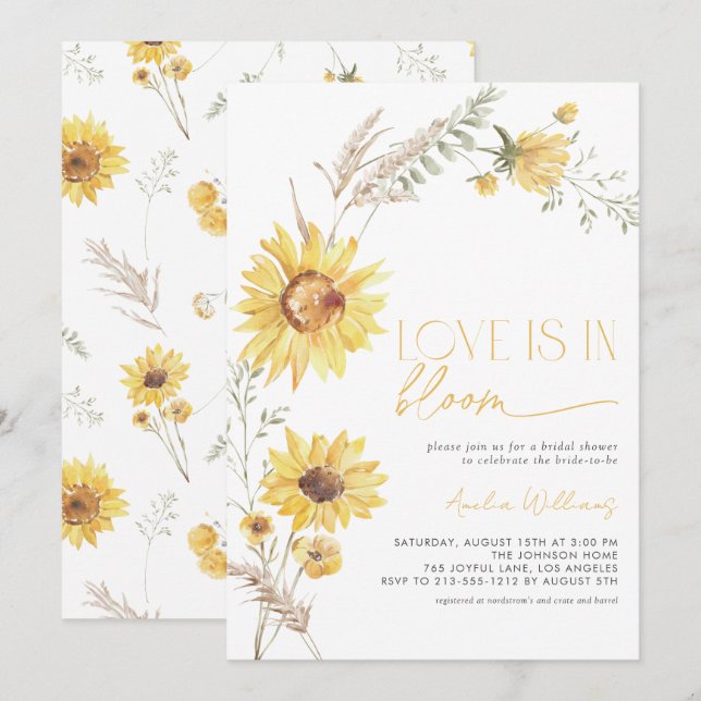 Boho Love is in Bloom Sunflower Botanical Invitation (Front/Back)