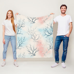 Boho Luxe Watercolor Coastal Coral Pattern (1) Fleece Blanket
