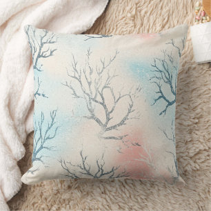 Boho Luxe Watercolor Coastal Coral Pattern (1) Throw Pillow