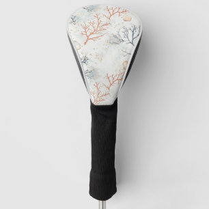 Boho Luxe Watercolor Coastal Coral Pattern (2) Golf Head Cover