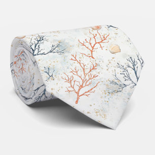 Boho Luxe Watercolor Coastal Coral Pattern (2) Tie