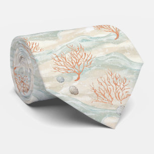 Boho Luxe Watercolor Coastal Coral Pattern (3) Tie