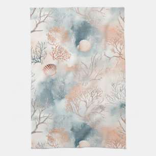 Boho Luxe Watercolor Coastal Coral Pattern (4) Kitchen Towel