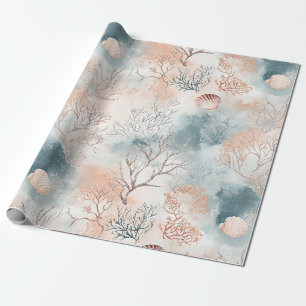 Boho Luxe Watercolor Coastal Coral Pattern (4) Wrapping Paper