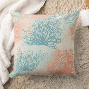 Boho Luxe Watercolor Coastal Coral Pattern (5) Throw Pillow