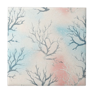 Boho Luxe Watercolor Coastal Coral Pattern Tile