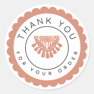 Boho Macrame Thank You Label, Handmade Business Classic Round Sticker