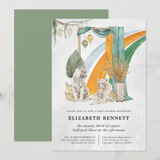 Boho Macrame Tiger Greenery | Baby Shower Invitation (Front/Back)