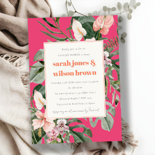 Boho Magenta Blush Tropical Floral Couples Shower Invitation