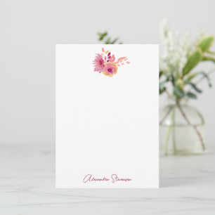 Boho Magenta Flowers Personalized Name Stationery Card
