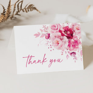 Boho Magenta Hot Pink Floral Bridal Shower Thank You Card