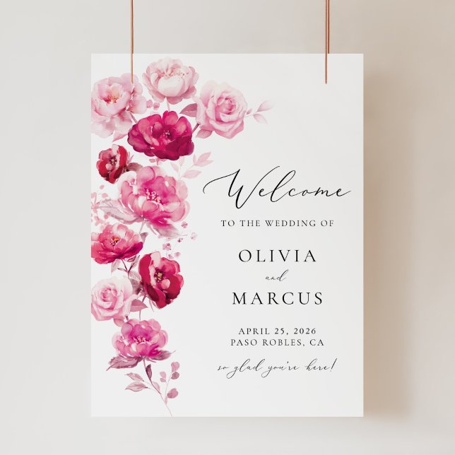 Boho Magenta Hot rose Floral Mariage Affiche de bi (Créateur téléchargé)