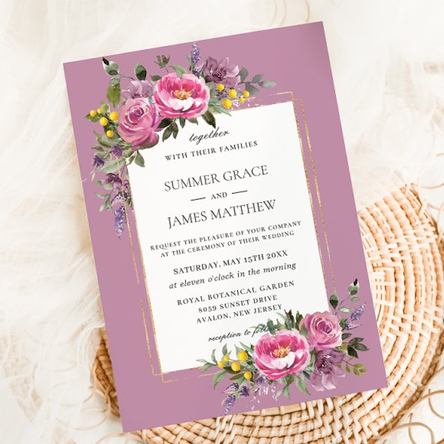 Boho Magenta Pink Mauve Purple Greenery Wedding Invitation (Creator Uploaded)