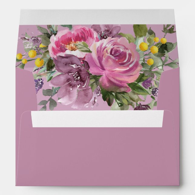 Boho Magenta Purple Rose Yellow Floral Enveloppe (Dos (Bas))