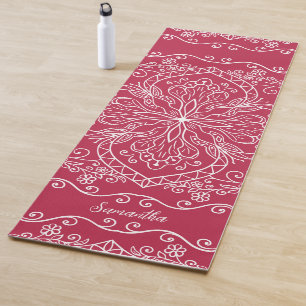 Boho Magenta Red Pink Mandala Elegant Monogrammed Yoga Mat