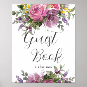 Boho Magenta Rose violet Mariage Floral Livre d'or