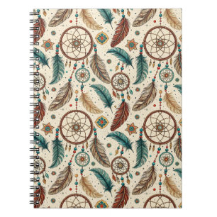Boho Magic Dreamcatcher Colourful Feather Pattern Notebook