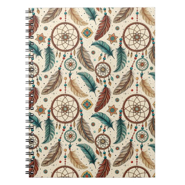 Boho Magic Dreamcatcher Colourful Feather Pattern Notebook (Front)