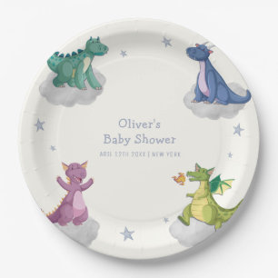 Boho Magical Little Stars Dragon Baby Shower Paper Plate