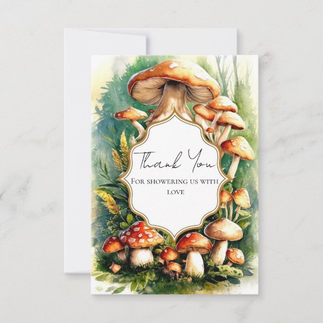 Boho Magical Mushroom Baby Shower Thank You Card (Front)