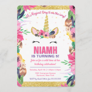 Boho Magical Unicorn Anniversaire Fête Invitation