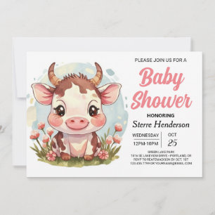 Boho Magical Watercolor Cow Baby Shower Invitation