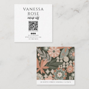 Boho Makeup Artist Floral QR Code Square Business Card