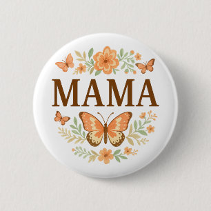Boho Mama Butterfly Floral Wreath Mother's Day 2 Inch Round Button