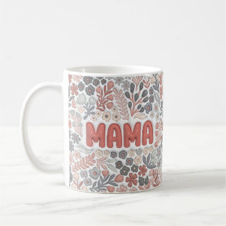 Boho Mama Grey Pink Floral 3D Effect Pattern Coffee Mug