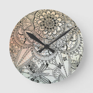 Boho Mandala Bohemian Art Round Clock