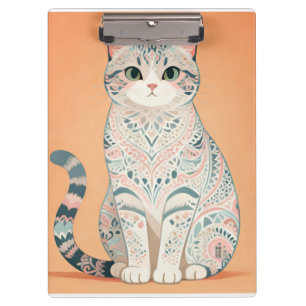 Boho Mandala Cat   Pastel Ornamental Paisley Kitty Clipboard