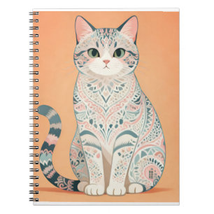 Boho Mandala Cat   Pastel Ornamental Paisley Kitty Notebook
