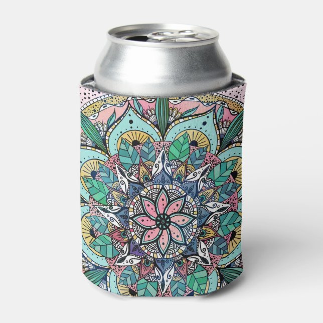 Boho Mandala Colourful Watercolor Floral Can Cooler (Can Front)