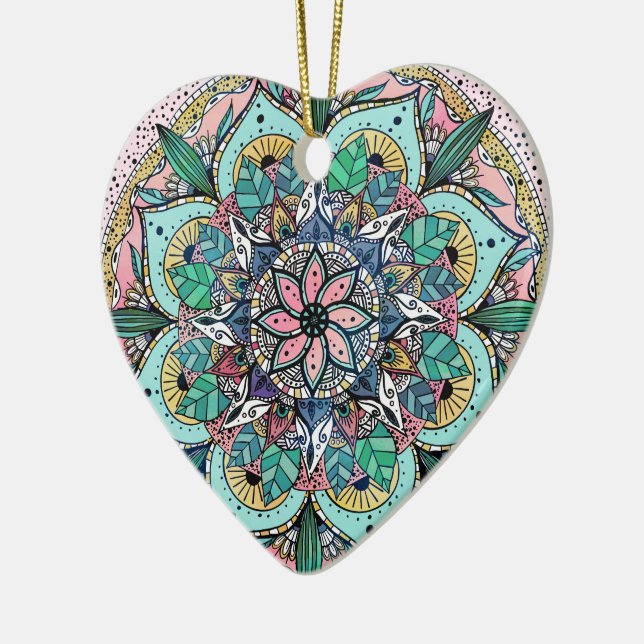 Boho Mandala Colourful Watercolor Floral Ceramic Ornament (Left)