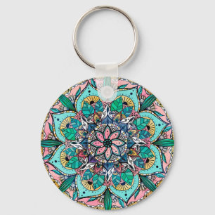 Boho Mandala Colourful Watercolor Floral Keychain