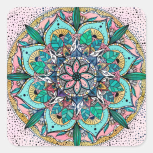 Boho Mandala Colourful Watercolor Floral Square Sticker