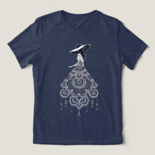 Boho Mandala Dress Woman Wide Brim Hat Line Art Tri-Blend Shirt