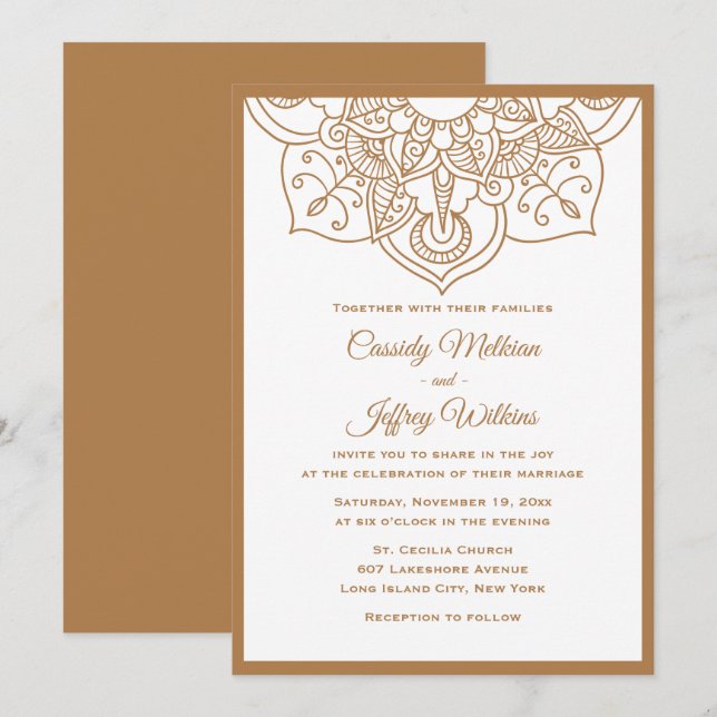 Boho Mandala Faire-part de mariage Blanc Brown (Devant / Derrière)