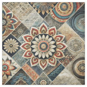 Boho Mandala Floral Modern Art in Earth Tones Fabric