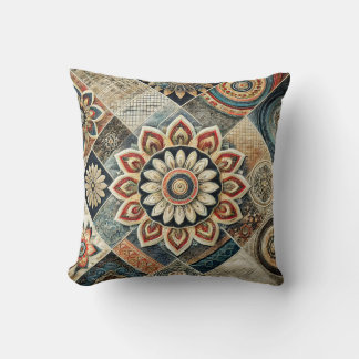 Boho Mandala Floral Modern Art Throw Pillow