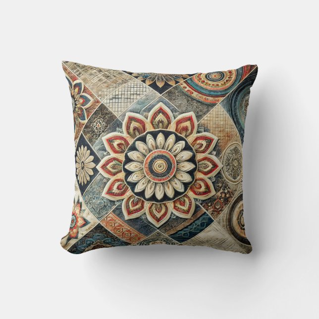 Boho Mandala Floral Modern Art Throw Pillow (Front)
