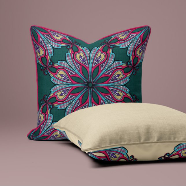 Boho Mandala Floral Throw Pillow (Creator Uploaded)