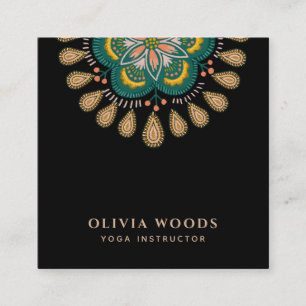 Boho Mandala Floral Yoga Instructor  Square Business Card