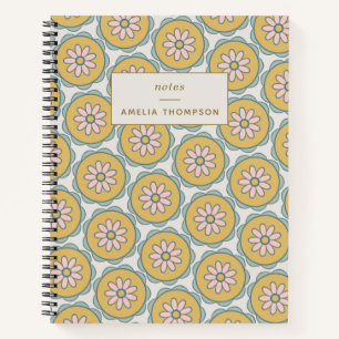 Boho Mandala Flower in Yellow Personalized  Notebook