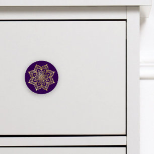 Boho Mandala Gold Purple Ceramic Knob