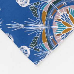 Boho Mandala Hand-drawn Blue Colourful Fleece Blanket