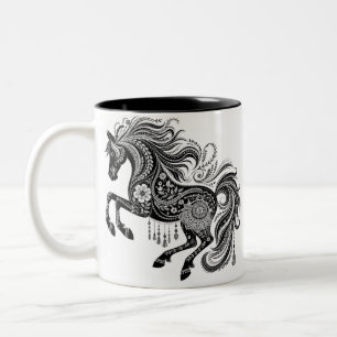 Boho Mandala Horse Ornate Floral Art Coffee Two-Tone Coffee Mug